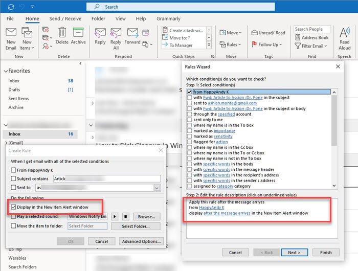 Cómo recibir notificaciones de contactos seleccionados en Microsoft Outlook