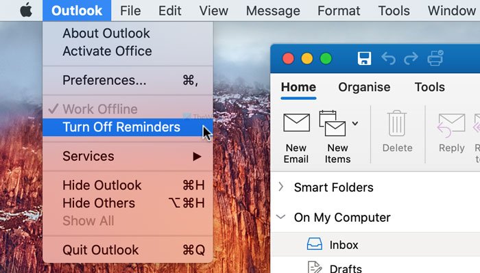 ¿Cómo desactivar el recordatorio de Outlook y el sonido del recordatorio en Mac?