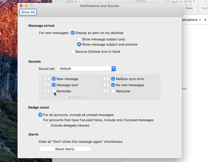 ¿Cómo desactivar el recordatorio de Outlook y el sonido del recordatorio en Mac?