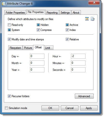 Cambiador de atributos de archivo