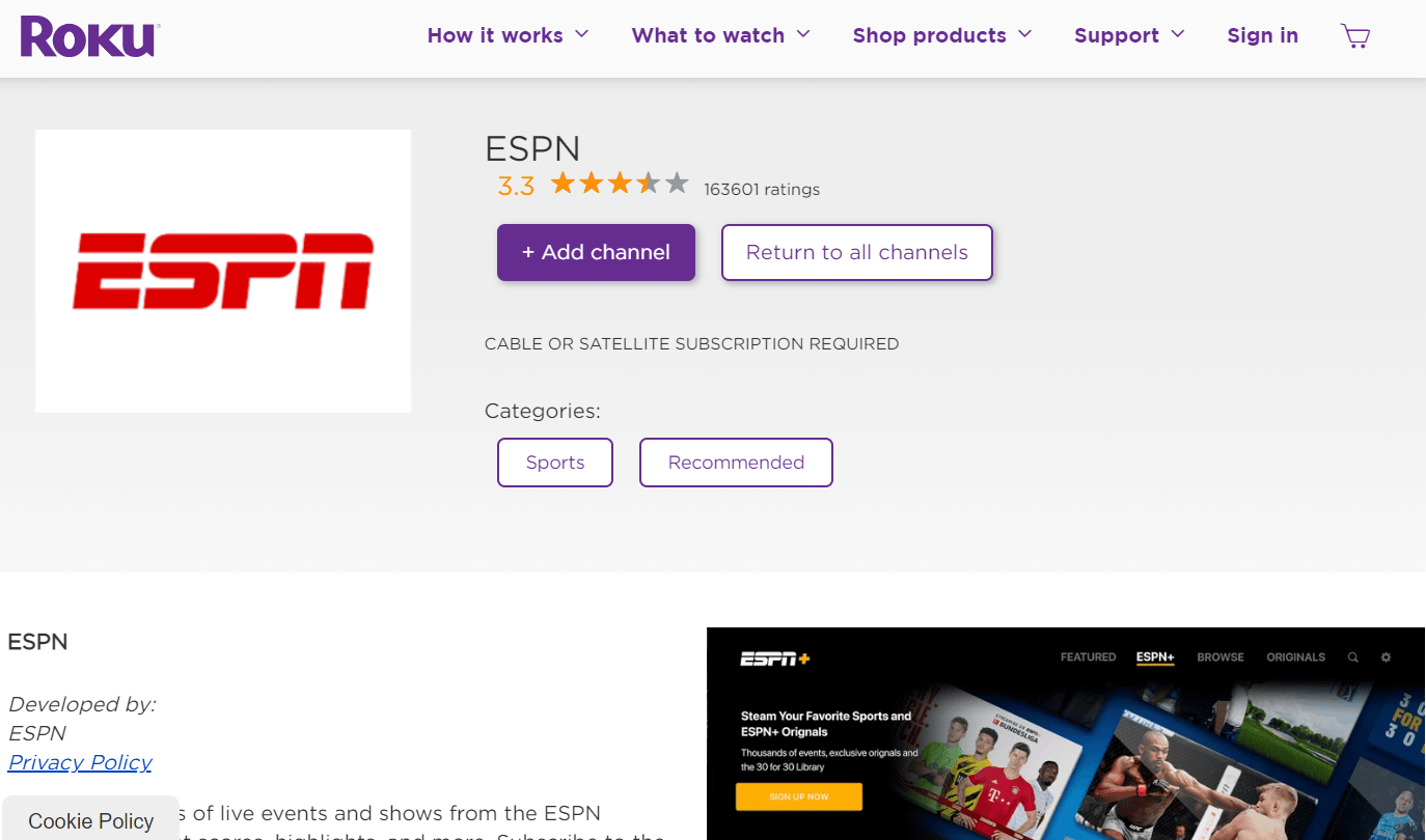 Aplicación ESPN en Roku |  canal de plato de ESPN
