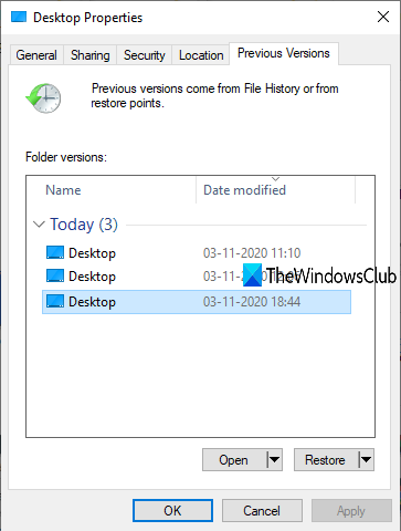 restaurar versiones anteriores de archivos y carpetas en PC con Windows 10