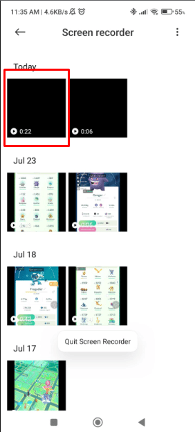 Ahora salga de la aplicación Snapchat y luego abra el video de grabación de pantalla.  |  anillo morado en Snapchat