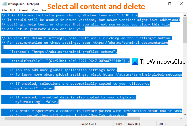 eliminar contenido de configuración