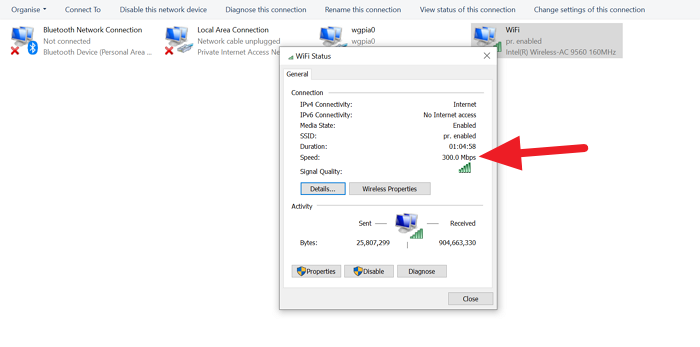¿Cómo verificar la velocidad del adaptador de red en Windows 10?