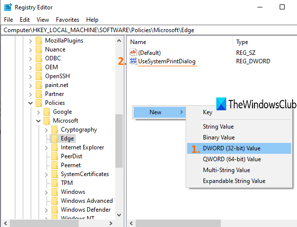 crear un valor DWORD para UseSystemPrintDialog