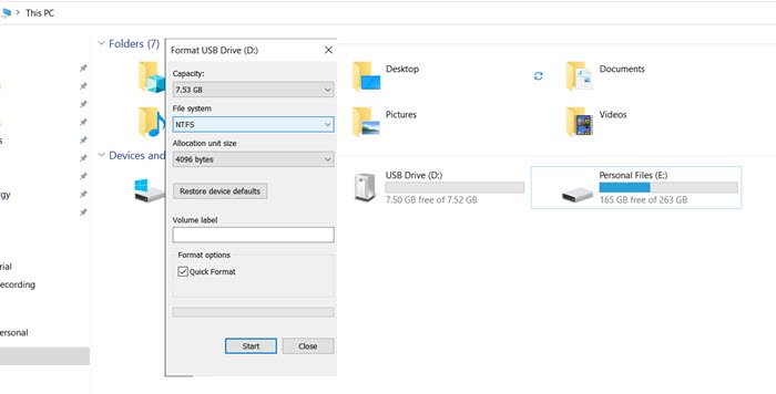 Cómo formatear una unidad USB con sistema de archivos NTFS