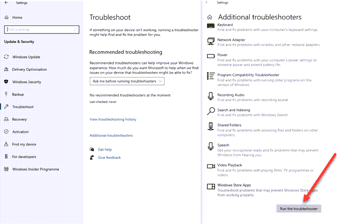Ejecute el solucionador de problemas de la aplicación en Windows 10