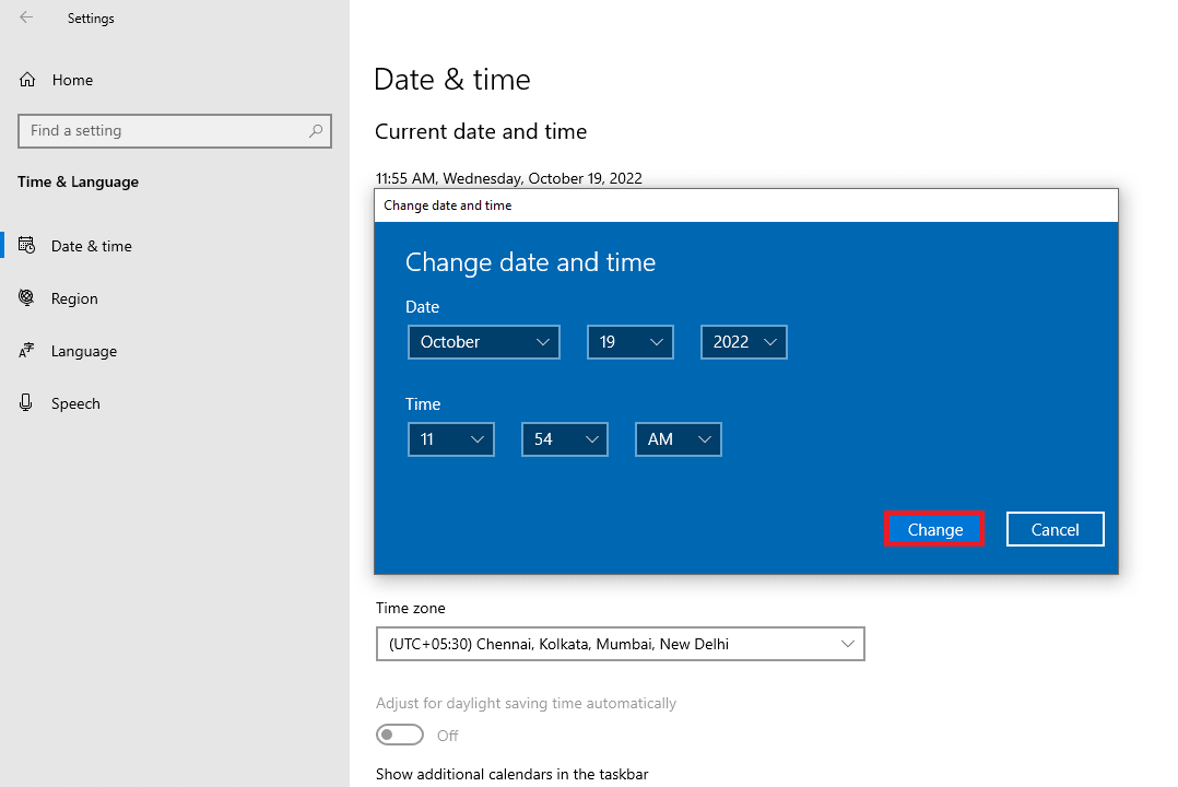Haga clic en Cambiar después de configurar la fecha y la hora | Cómo ver el archivo de Heardle