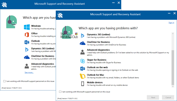 Asistente de soporte y recuperación de Microsoft