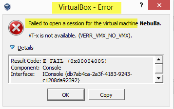 VirtualBox no pudo abrir una sesión para la máquina virtual