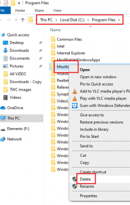 Eliminar la carpeta de Firefox