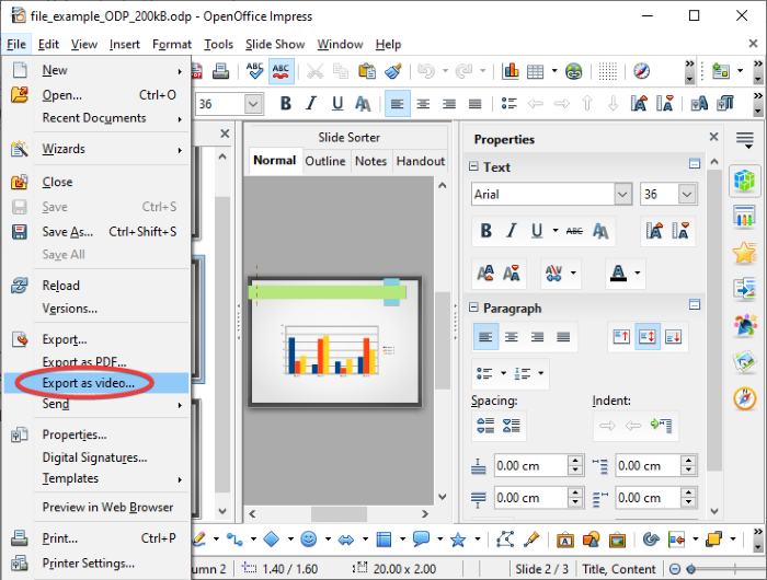 convertir la presentación de OpenDocument a video en OpenOffice