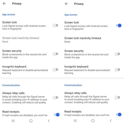 habilitar el bloqueo de pantalla y cambiar el PIN en Signal