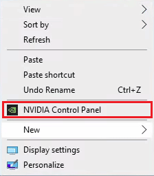 Haga clic con el botón derecho en la pantalla de su escritorio para abrir el menú contextual y haga clic en Panel de control de NVIDIA