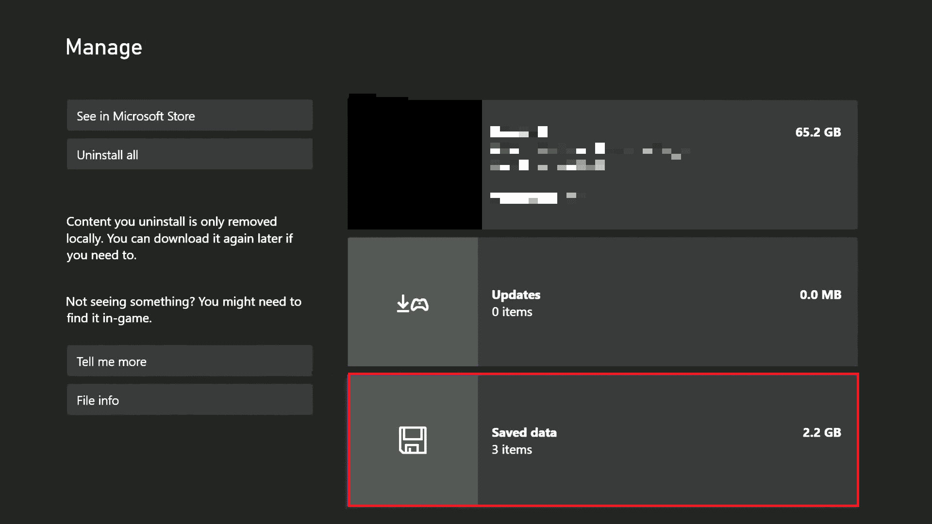 seleccione Datos guardados en el juego de Xbox