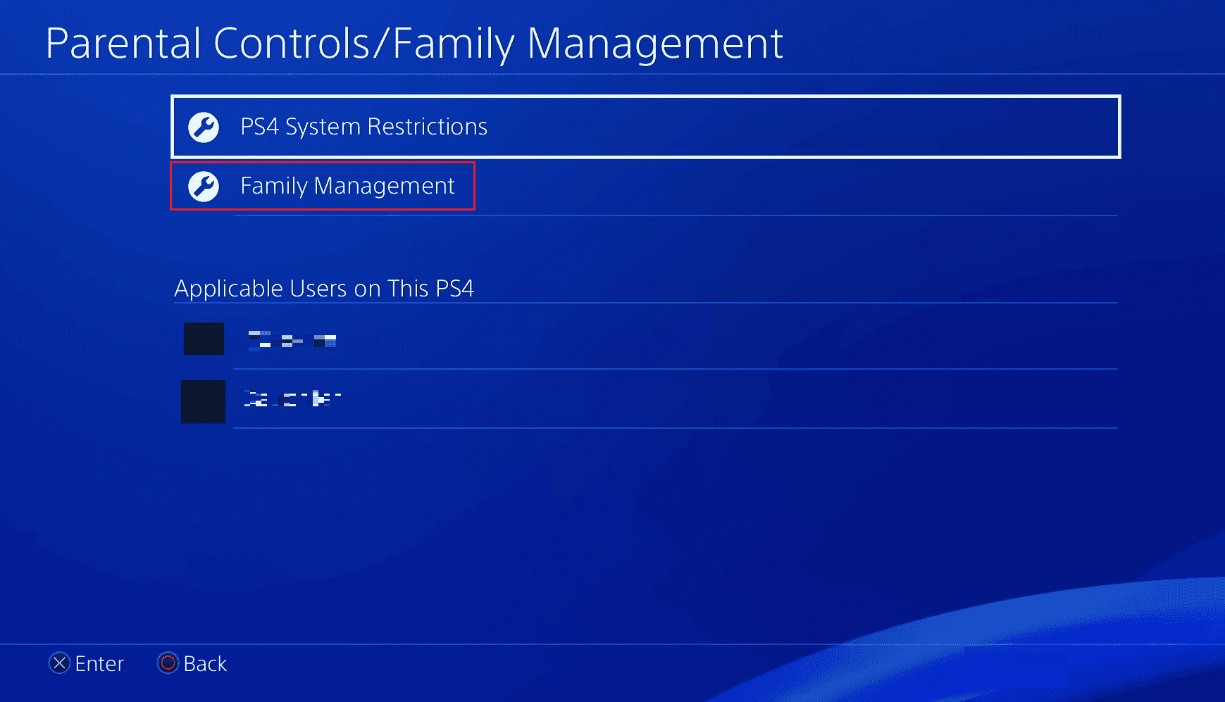 Seleccione Gestión familiar para configurar una familia |  cambie la cuenta de su hijo a una cuenta de padres en PS4