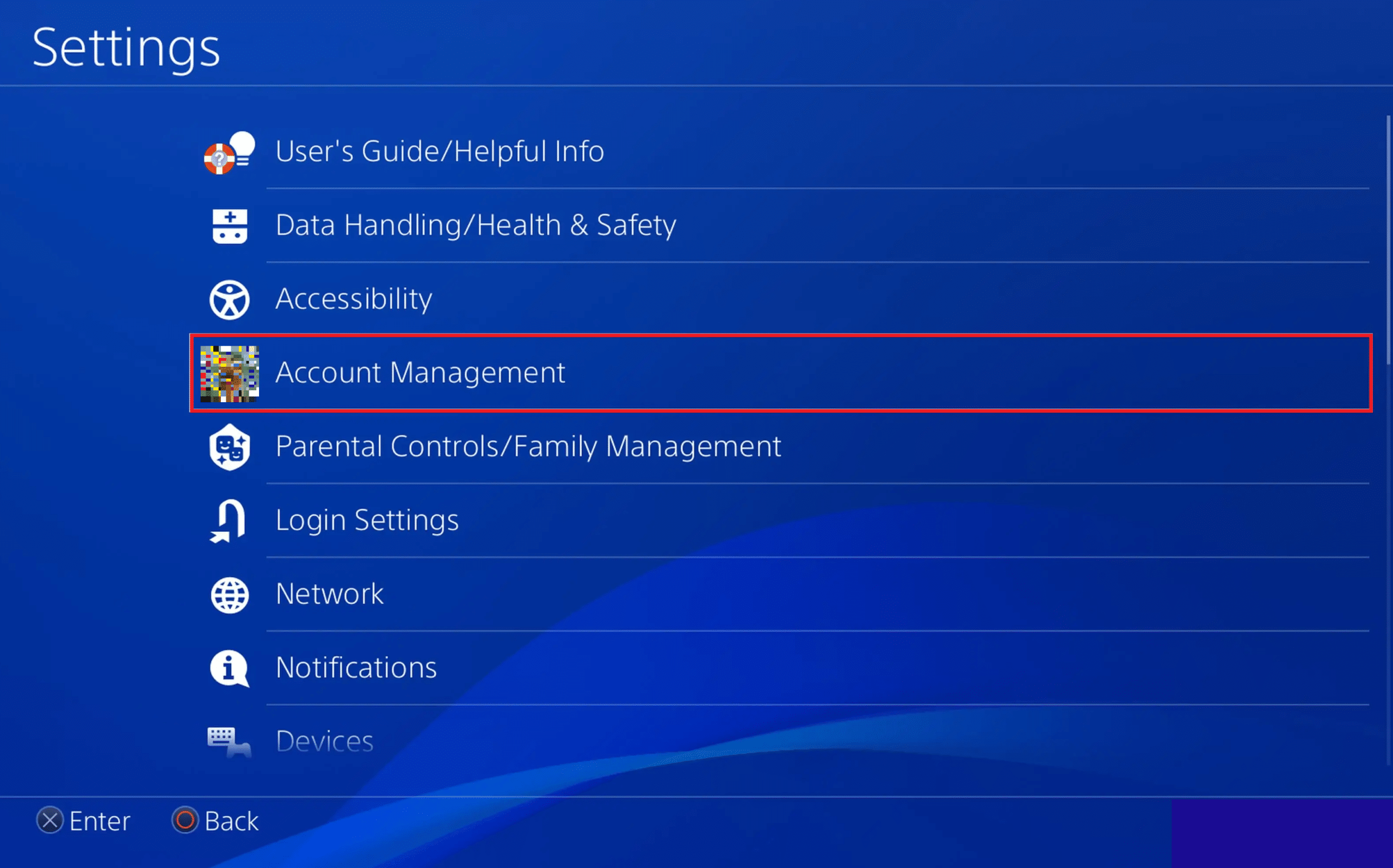 Entrar en Gestión de cuentas |  cambie la cuenta de su hijo a una cuenta de padres en PS4