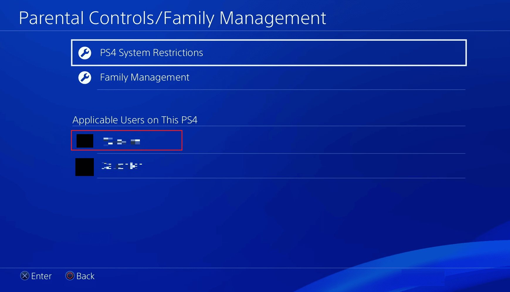 Elija el usuario deseado para el que desea restringir el acceso |  Cómo eliminar a un miembro de la familia en PS4 |  cambie la cuenta de su hijo a una cuenta de padres en PS4