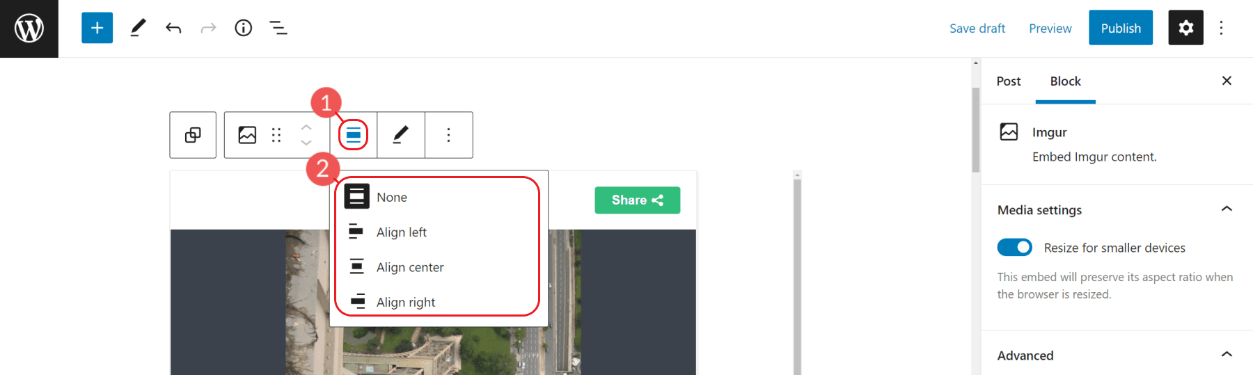 Incrustar Imgur WordPress - Configuración - Alinear