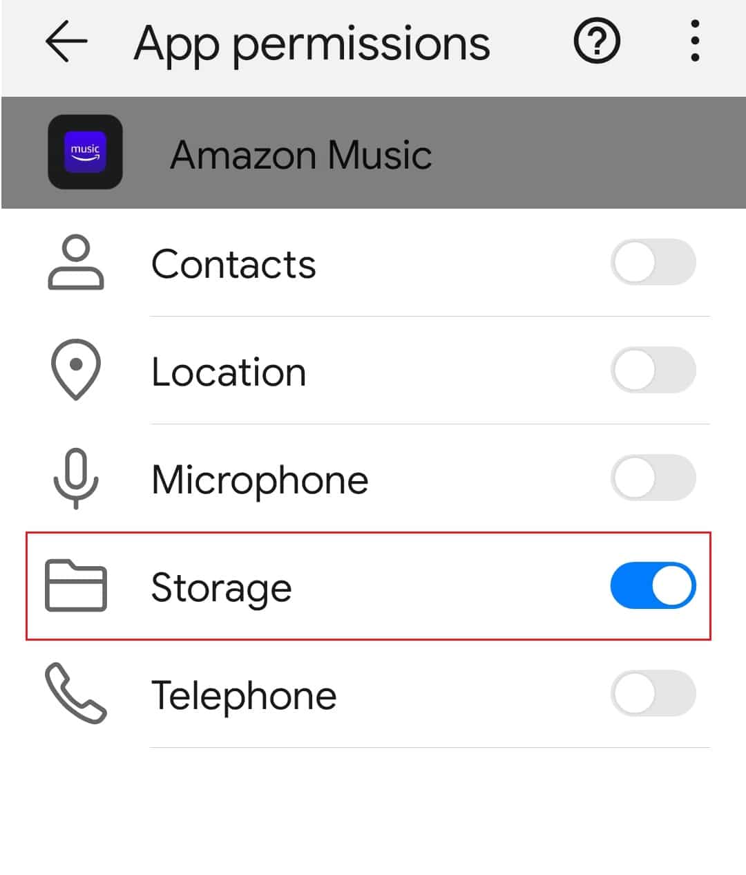 activar el permiso de almacenamiento en la aplicación Amazon Music