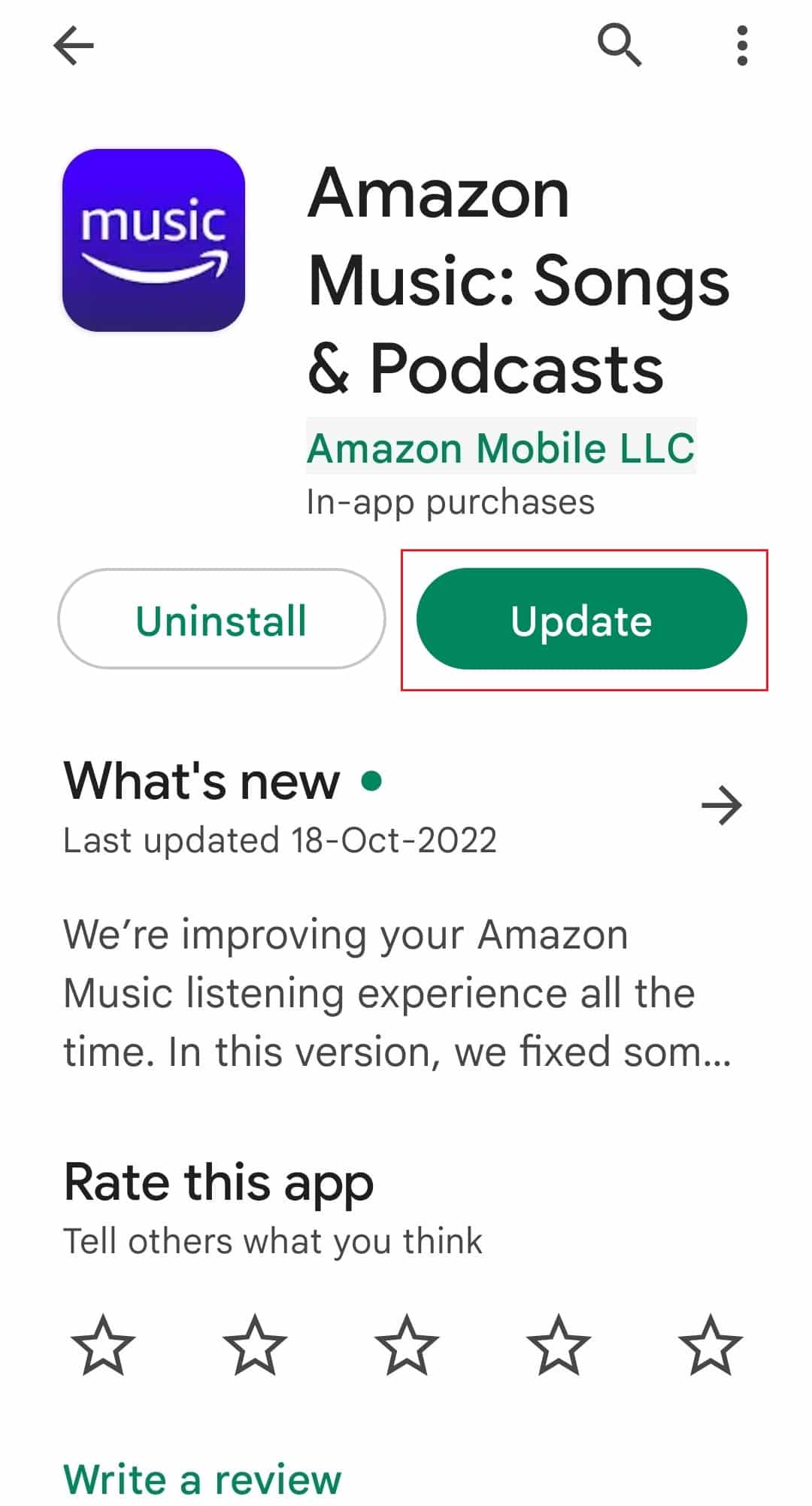 toca la opción Actualizar.  Arreglar Amazon Music sin descargar el error 200