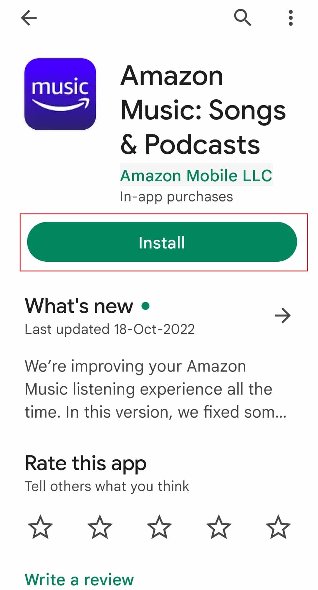 instalar la aplicación Amazon Music.  Arreglar Amazon Music sin descargar el error 200