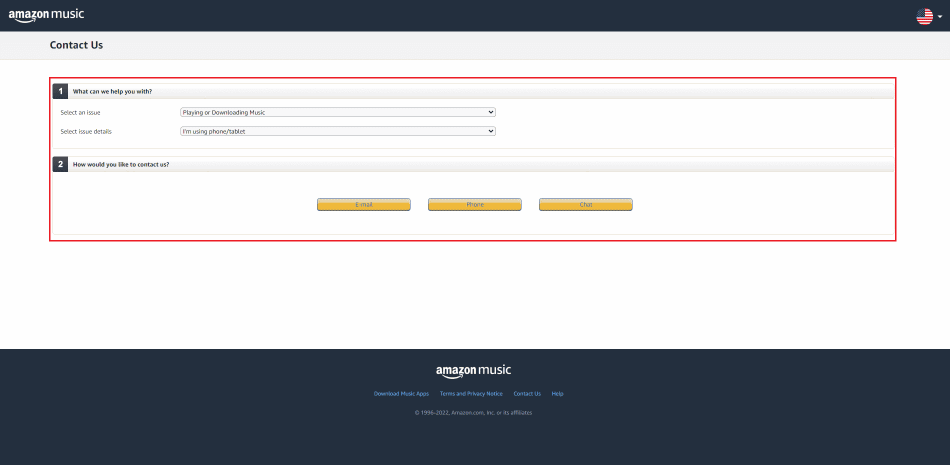 Póngase en contacto con el servicio de asistencia de Amazon Music