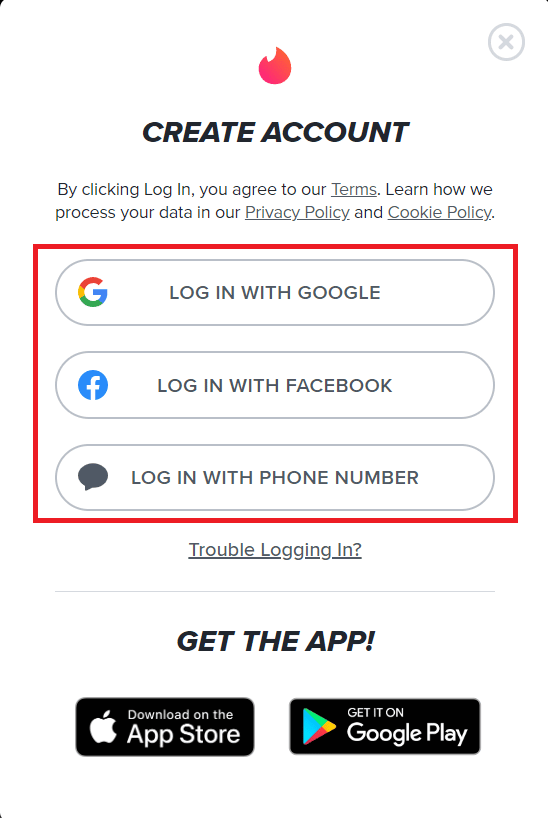 Inicie sesión utilizando cualquiera de los métodos convenientes para usted |  Cómo omitir la verificación del número de teléfono de Tinder |  ¿Puedes crear una nueva cuenta de Tinder después de ser baneado?