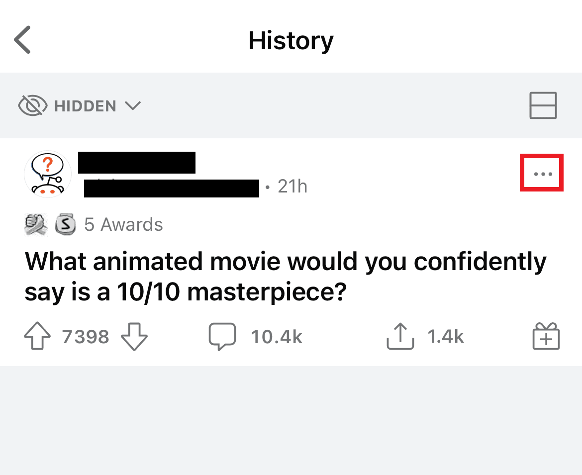 toque el icono de tres puntos en la publicación |  Cómo mostrar publicaciones en Reddit en Android