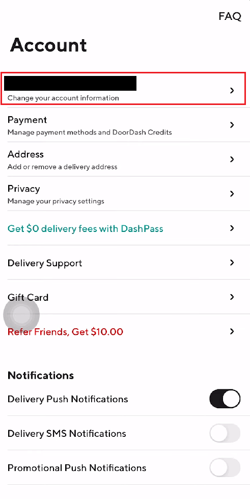 Toque el nombre de su perfil desde la parte superior |  Cómo cambiar la dirección en el controlador de DoorDash
