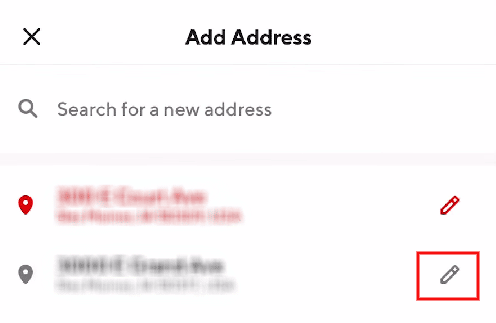 Toque el icono de edición junto a la dirección deseada que desea eliminar |  elimine su cuenta de DoorDash y cree una nueva