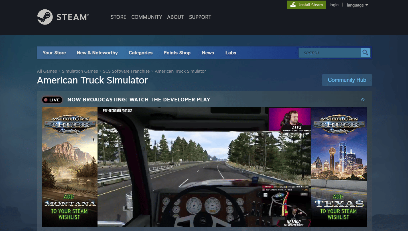 Página de vapor de American Truck Simulator |