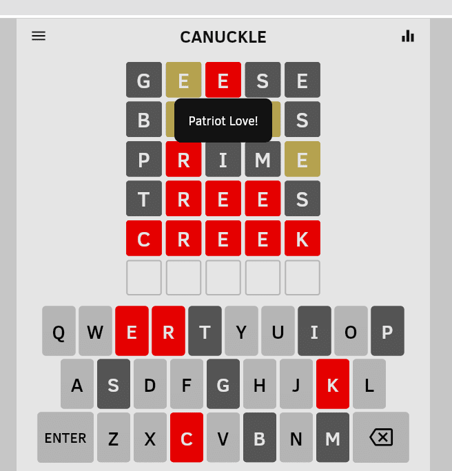 Siga ingresando palabras hasta que todos los cuadrados se vuelvan rojos. ¿Qué es Canuckle? Cómo jugar la versión canadiense de Wordle