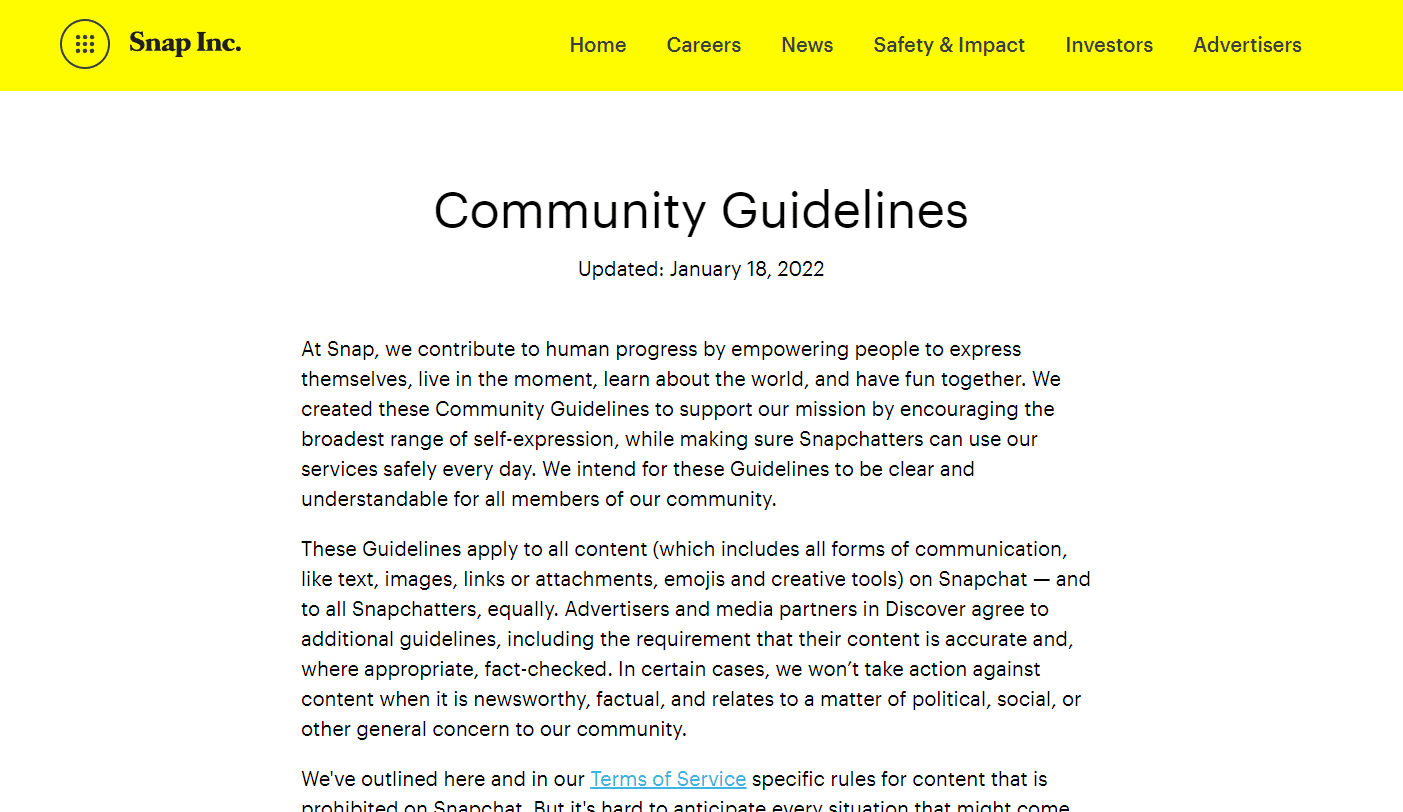 Directrices de la comunidad de Snapchat