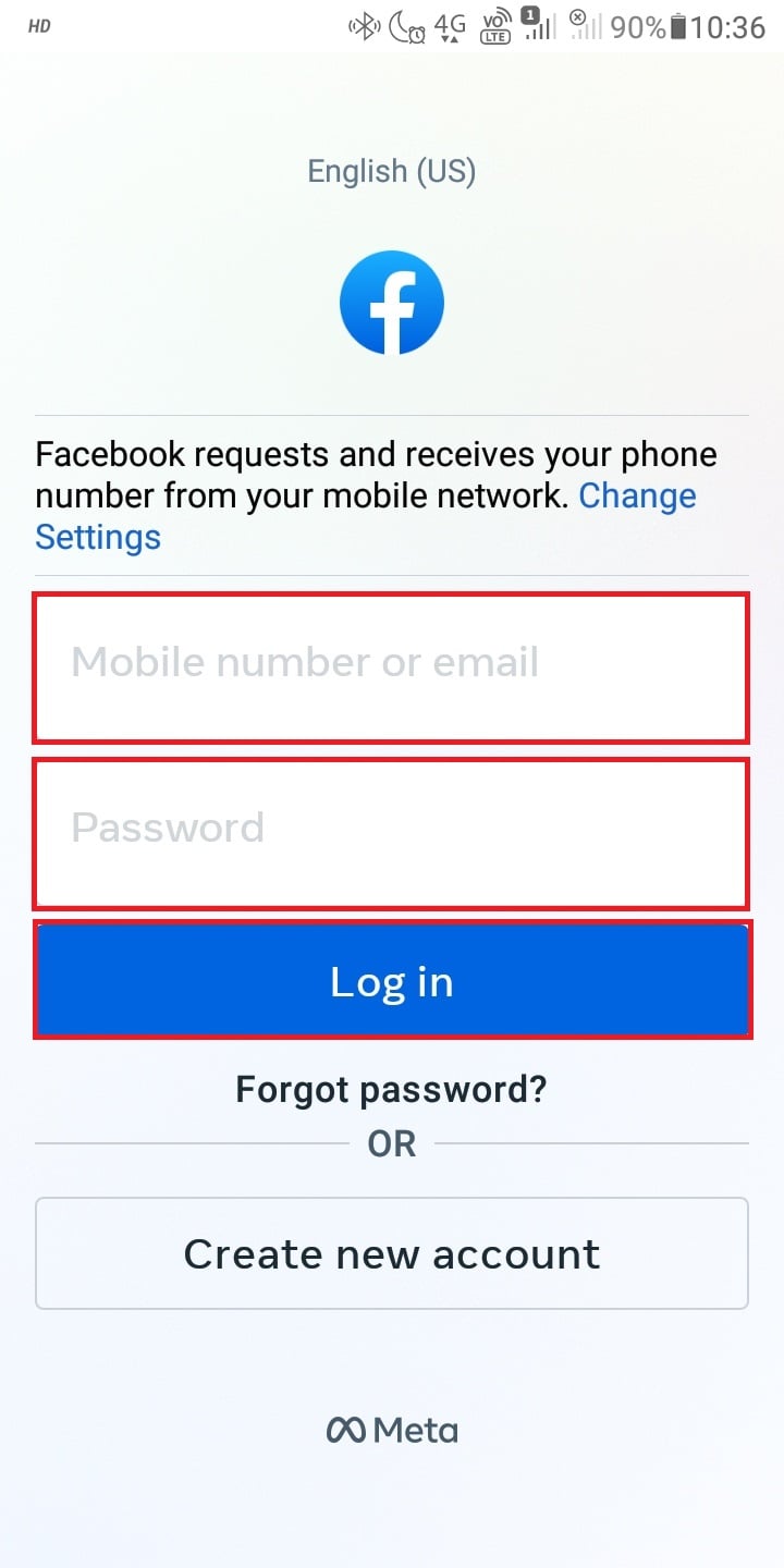 Inicie sesión en su cuenta de Facebook.