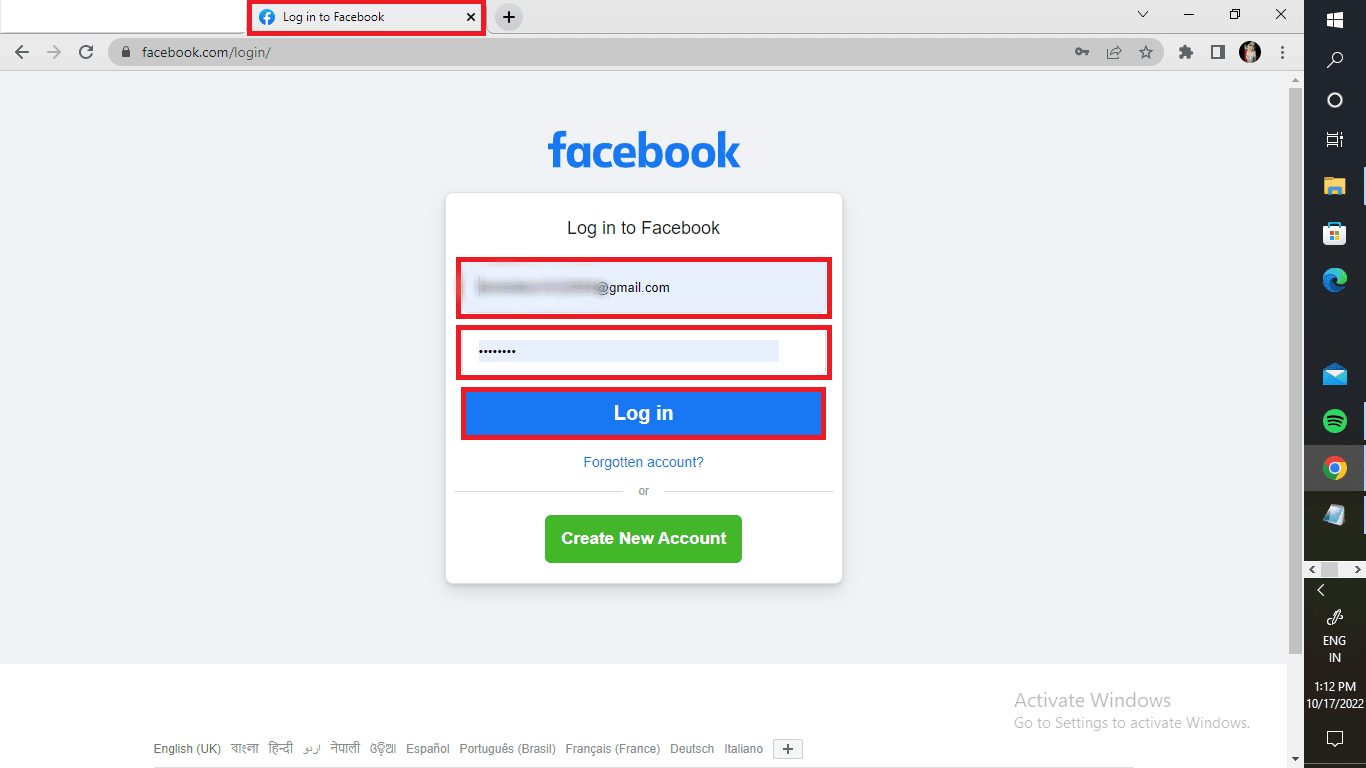 Acceda al sitio web de Facebook a través de su navegador e inicie sesión en su cuenta