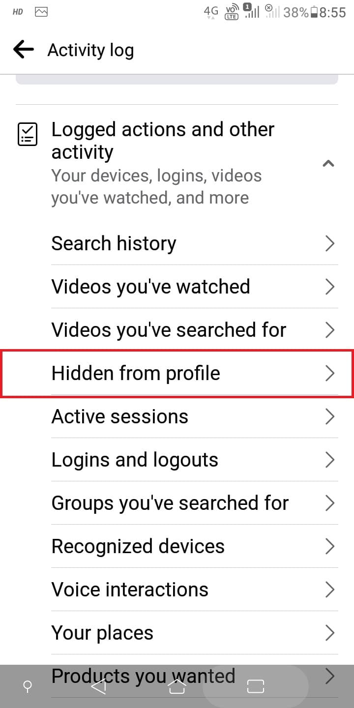 Toque Oculto del perfil para ver las publicaciones ocultas en Facebook.