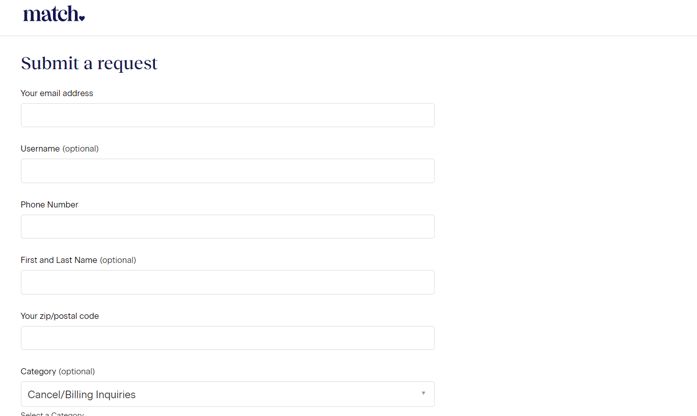 Página de atención al cliente de Match.com |  Cancelación de 14 días de Match.com