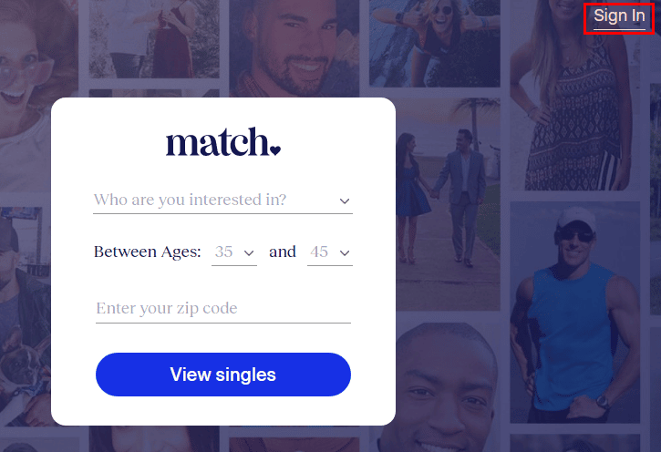 Haga clic en Iniciar sesión en la parte superior derecha de la pantalla.  Cancelación de 14 días de Match.com