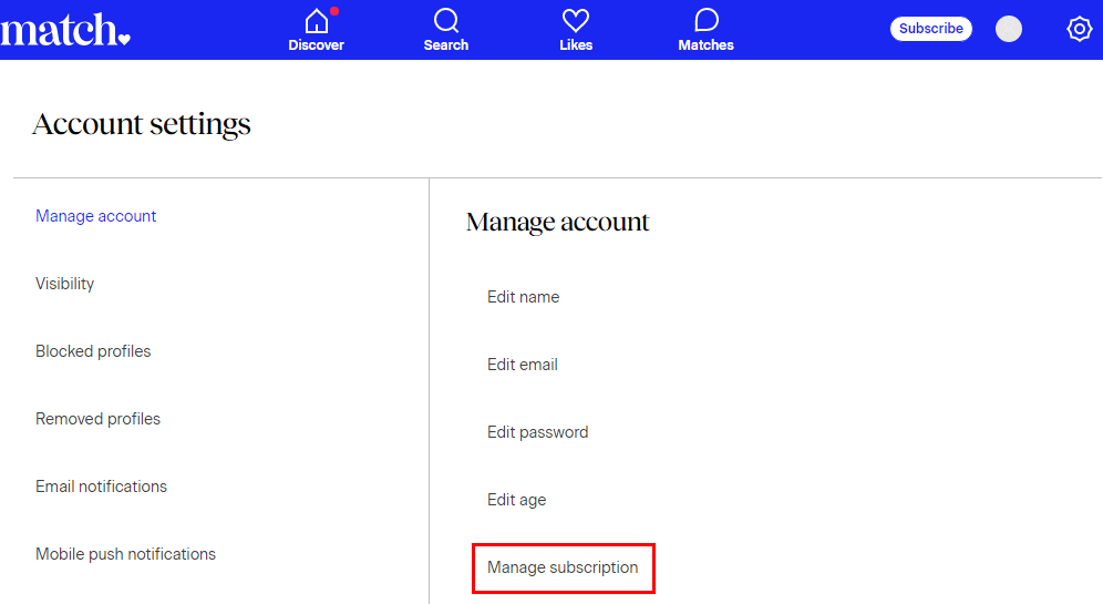 Haga clic en Administrar suscripción
