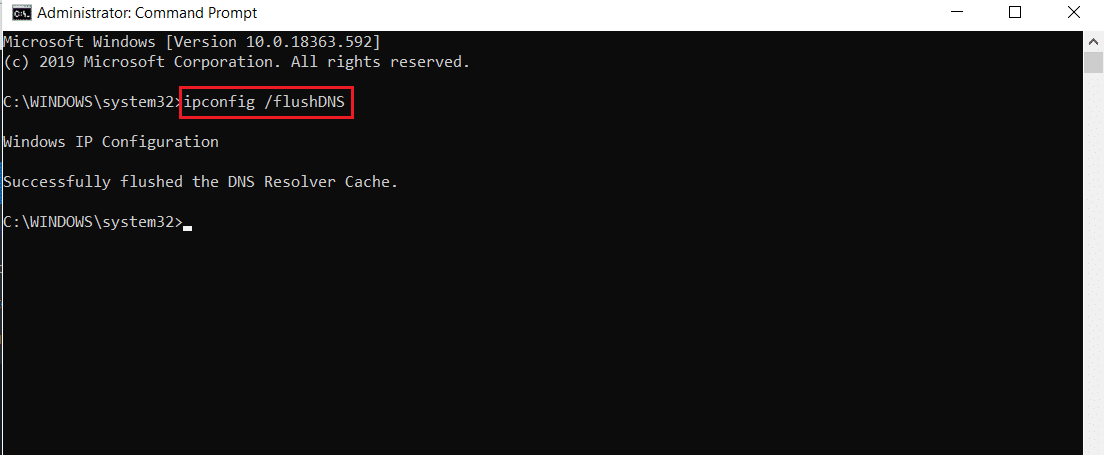 ejecute el comando ipconfig flushdns en el administrador del símbolo del sistema.  Arreglar Discord atascado en la pantalla de conexión
