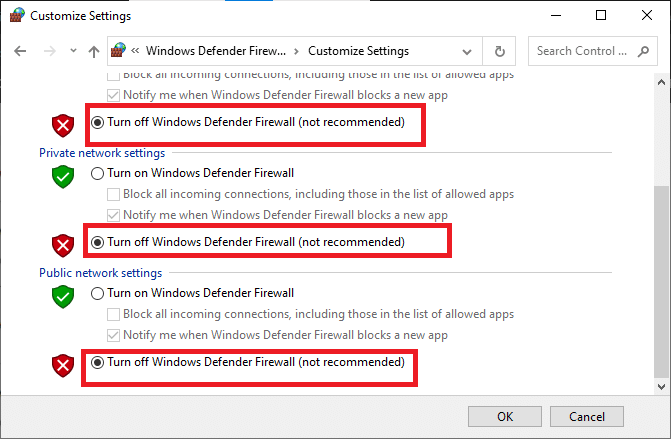 apague el Firewall de Windows Defender.  Arreglar Discord atascado en la pantalla de conexión