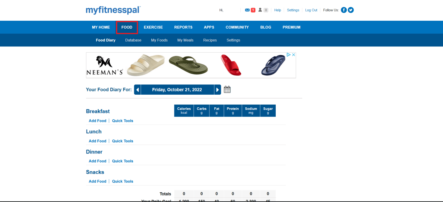 ve a la pestaña Comida en la parte superior.