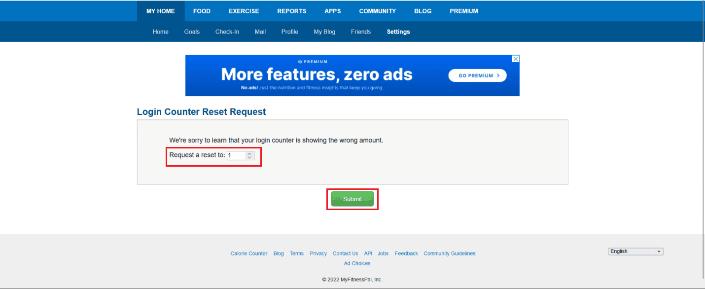 Introduzca el número de días deseado - Enviar |  ¿Cómo se puede restablecer MyFitnessPal?