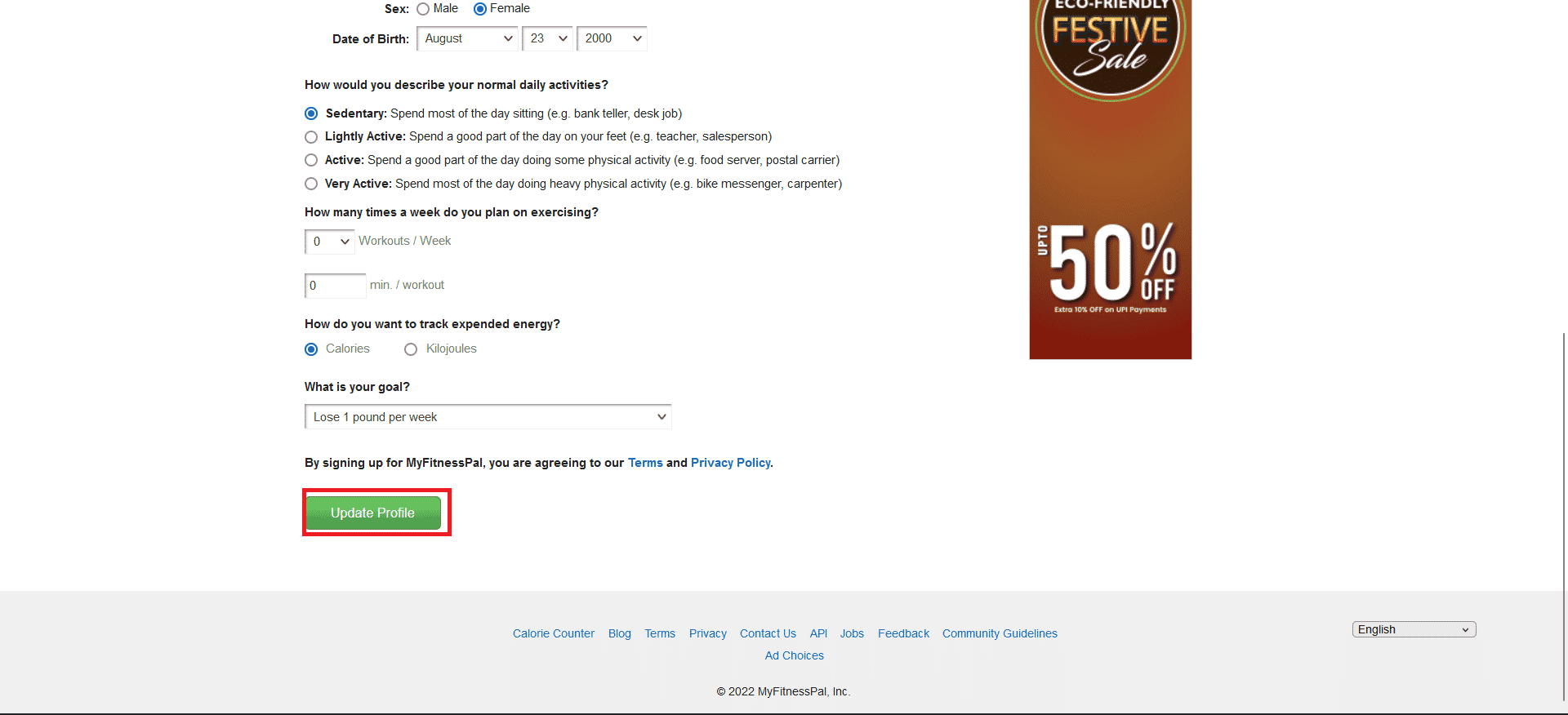 Haga clic en actualizar perfil.