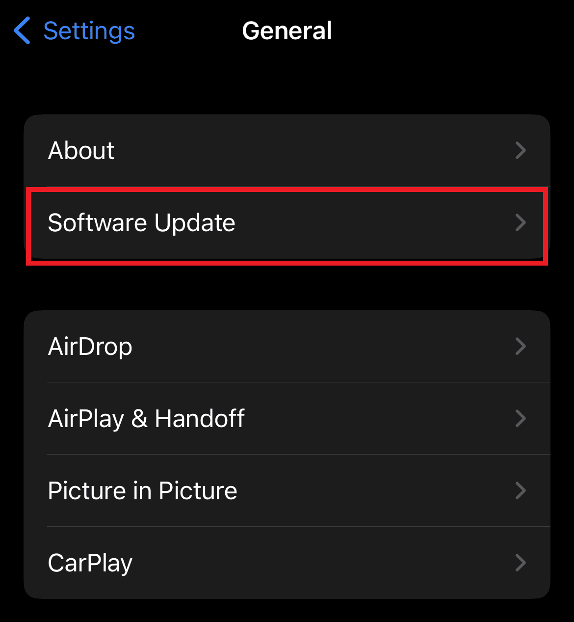 Toque Actualización de software
