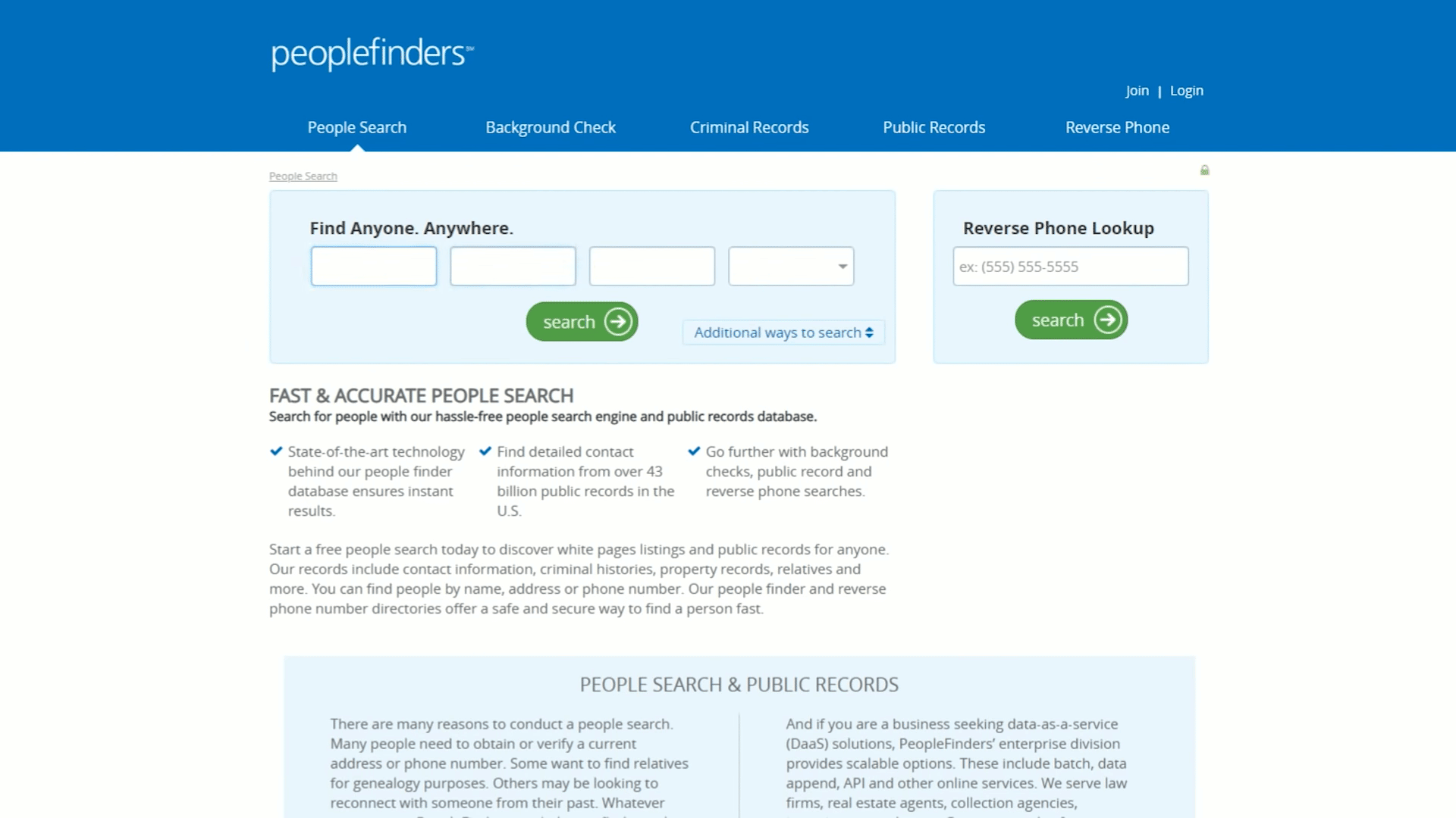 Sitio web de People Finders