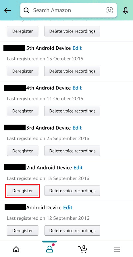 Toque Cancelar registro para eliminar de cada aplicación o dispositivo que posea | ¿Por qué no puedo eliminar el dispositivo de la aplicación Alexa?