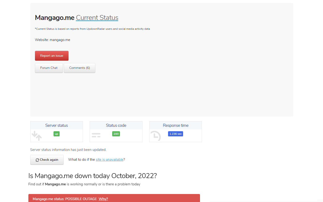 Página Updownradar de Mangago